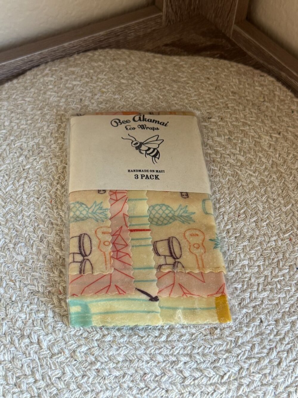 Bee Akamai Eco Wraps 3 Pack Handmade Maui Hawaiian Beeswax Food Wraps New